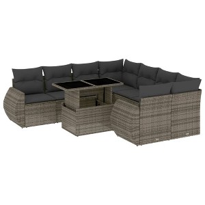 vidaXL Patio Sofa Set with Cushions Outdoor Furniture 9 Piece Poly Rattan - Gray without storage - 1 of 4