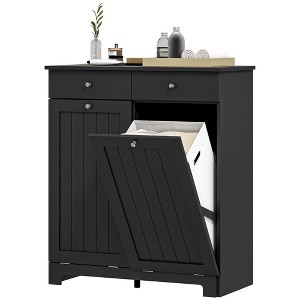 Aghana Digitals Black Laundry Cabinet with 2 Tilt-Out Hampers, Foldable Bags, 2 Drawers & - 1 of 4
