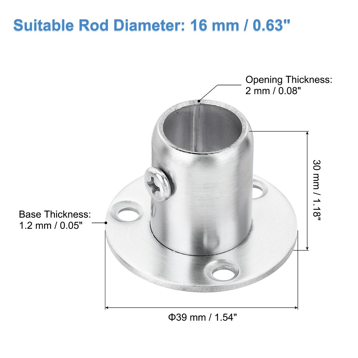 Unique Bargains Flange Closet End Supports Diameter Rod Bracket 4 Pcs - thumbnail 2