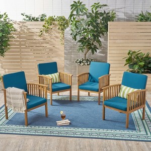 Christopher Knight Home Casa Outdoor Acacia Wood Club Chairs with Cushions (Set of 4) - 1 of 4