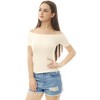 INSPIRE CHIC Women's Short Sleeves Off The Shoulder Stretchy Fabric Solid Crop Top - 3 of 4