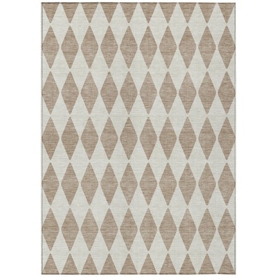 Taupe And Ivory Geometric Washable Indoor Outdoor Area Rug