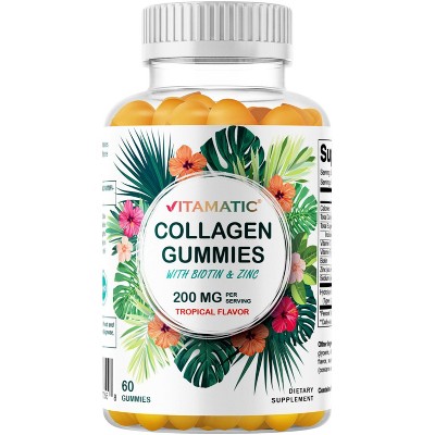 Hydrolyzed Collagen Gummies with Vitamin C, Zinc and Biotin, 200mg - 60 Gummies