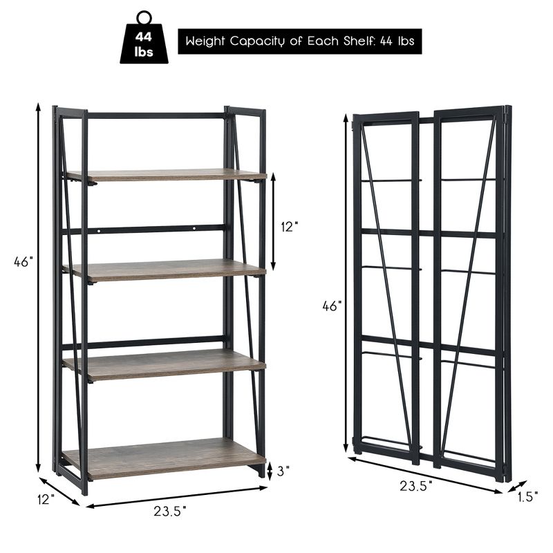 Costway 4-Tier Folding Bookshelf No-Assembly Industrial Bookcase Display Shelves, 2 of 11