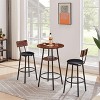 3-Piece Round Bar Set: 2 Upholstered Stools w/ Backrest & 1 Bar Table w/ Shelf, Rustic Brown, 23.62"W x 23.62"D x 35.43"H, One Size - 3 of 4
