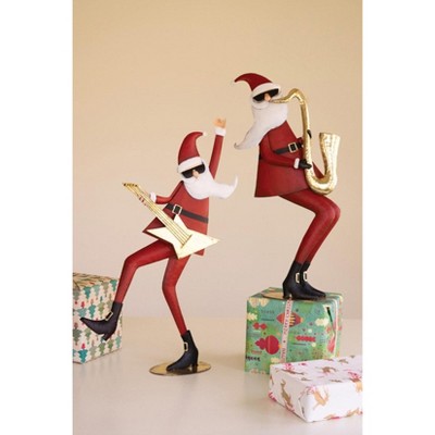 Set of 2 Christmas Santa Band Figurines – Painted Metal 28 Inch by Kalalou