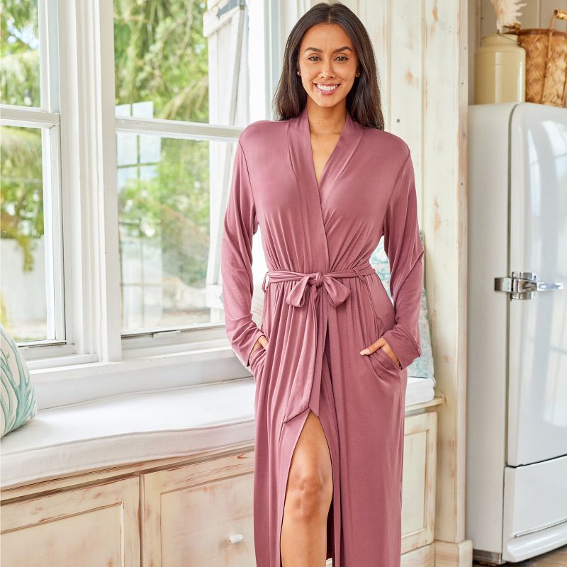 Women's Classic Soft Knit Long Lounge Robe with Pockets, 3 of 8