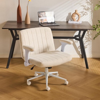 VINGLI Criss Cross Chair with Adjustable Flip-Up Arms,Cross Legged Chair with Wheels, Extra Wide Office Chair,Chenille Velvet