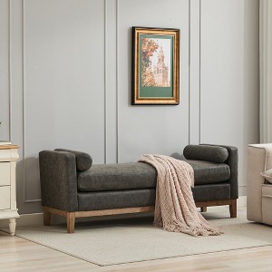 Upholstered Ottoman Bench Entryway Bench with 2 Bolster Pillows, Ivory/Gray/Brown/Black, Boucle/PU-ModernLuxe - 1 of 4