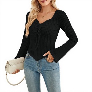 Clearlove Women Ruched Front Crop Top Sweetheart Neck Shirts - 1 of 4