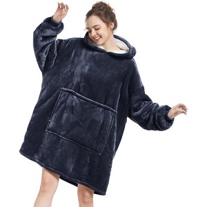 FAAYFIAN Faux Shearlin Wearable Blanket Hoodie with Giant Pocket, Oversized Hoodie Blanket for Women & Men, Ultra Soft One Size Sweatshirt - 1 of 4