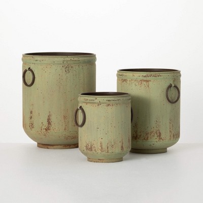 Sullivans 12", 10" & 7.75" Rustic Patina Planter Set of 3, Metal