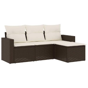 vidaXL Patio Sofa Set with Cushions Outdoor Furniture 4 Piece Poly Rattan - Brown and Cream Without Table - 1 of 4