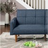 DOMETOUR Transitional Look Living Room Sofa Couch Convertible Bed Navy Polyfiber 1Pc Tufted Sofa Wooden Legs - 4 of 4