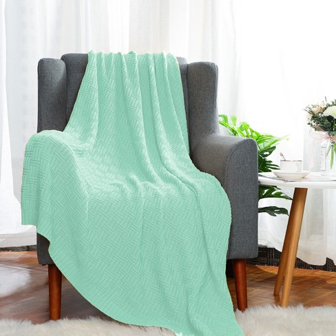 PiccoCasa 100 Cotton Knitted Soft Home Office Bed Blankets 1 Pc Light Green Throw 50