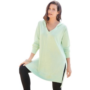Roaman's Women's Plus Size French Terry Tunic Hoodie - 1 of 4