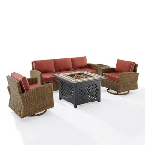Crosley 5pc Bradenton Swivel Steel Outdoor Patio Fire Pit Furniture Set with Sunbrella - 1 of 4
