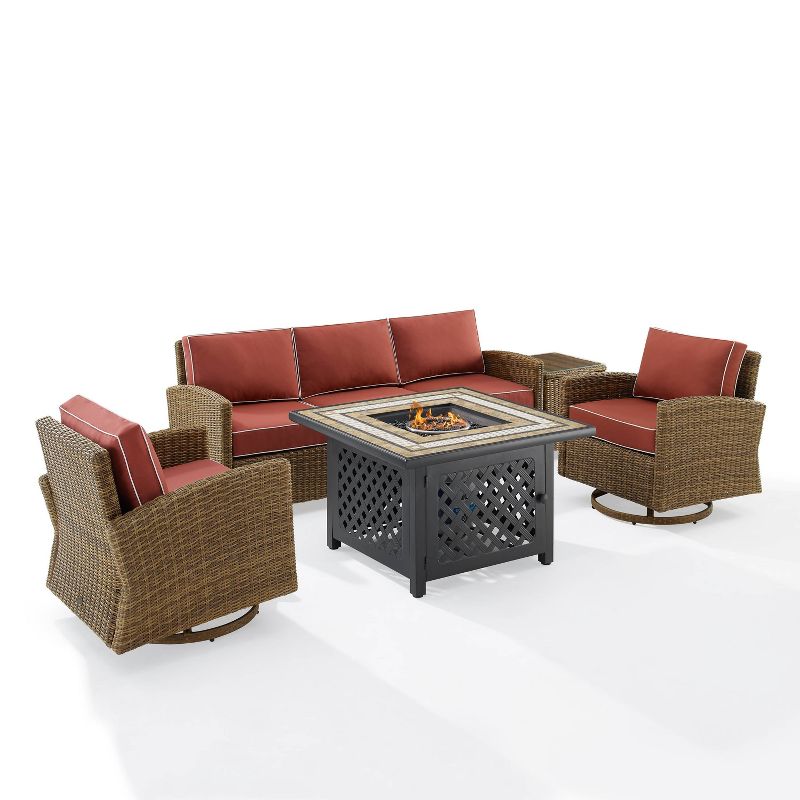 Crosley 5pc Bradenton Swivel Steel Outdoor Patio Fire Pit Furniture Set with Sunbrella, 1 of 18