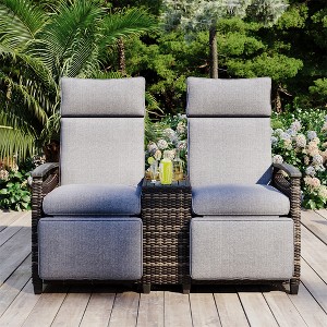 ELJGET Outdoor Recliner Loveseat Chair, Adjustable Backrest Wicker Patio Lounge Chair Set with Storage Table for Balcony, Porch, Lawn - 1 of 4