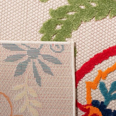 Ivory and Blue Floral Synthetic Square Rug