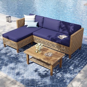 Captiva Designs 3pc Outdoor Patio Bohemian Wicker Conversation Set with Coffee Table - 1 of 4
