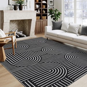 Modern Rainbow Striped Area Rug Washable Living Room Rugs Stain Resistant Non-Slip Backing Ultra-Thin Non Shedding,for Bedroom Playroom - 1 of 4