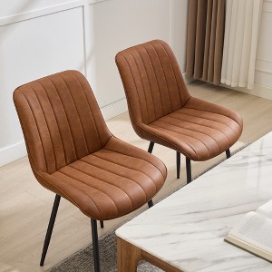 Modern Faux Leather Dining Chairs Set of 2, Sturdy Metal Legs, Upholstered Side Chair, for Kitchen & Dining Chairs - 1 of 4