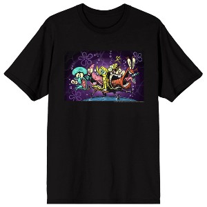 Spongebob Squarepants Scream Faces, Sponge, Patrick, Mr. Crab, Squidward, Gary, on Black Short Sleeve Adult T-Shirt - 1 of 4