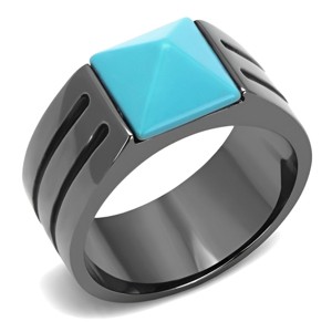 Slickblue Men's IP Light Black Stainless Steel Ring with Sea Blue Synthetic Turquoise, Size 8-13 - 1 of 4