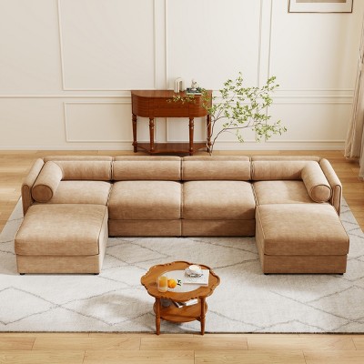 Modern Modular Sectional Sofa with 2 Storage Ottomans 4 Seater Chenille Sofa Couch with Contemporary Cylindrica Arm for Living Room-Tanpinhause