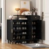 MAYEERTY Elegant Cream Style Shoe Cabinet, Arched Doors Drawer Adjustable Shelves Solid Wood Legs, Black - 2 of 4