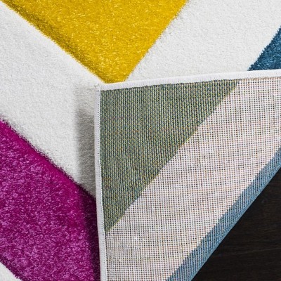 Ivory and Multicolor Geometric 4' x 6' Synthetic Area Rug