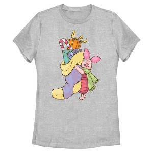Womens Winnie the Pooh Piglet Christmas Gifts T Shirt - 1 of 4