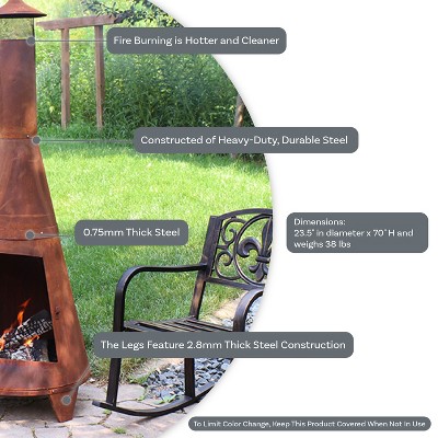 Rustic 70-Inch Brown Steel Wood-Burning Chiminea with Mesh Screen