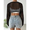 Womens Long Sleeve Crochet Knit Bolero Open Front Cropped Lightweight Cardigan Cover Up Tops - 2 of 4