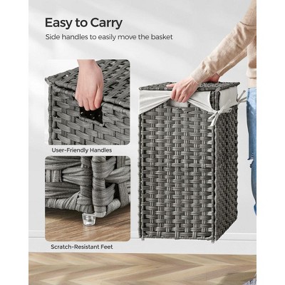 Gray Woven Laundry Hamper with Lid and Handles