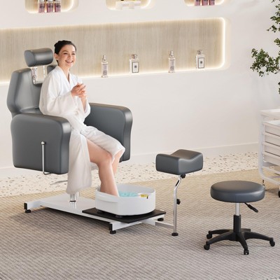 Reclining Pedicure Chair with Stool, Footrest & Massage Foot Basin, 360 Swivel Hydraulic Pedi Chair