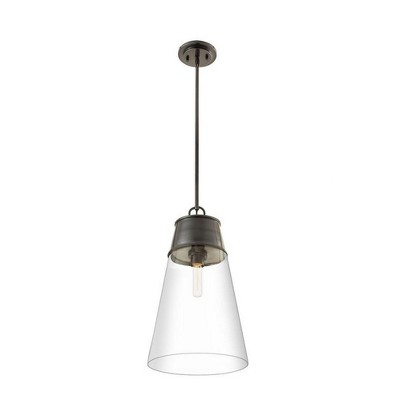 Wentworth Plated Bronze and Clear Glass Conical Pendant Light
