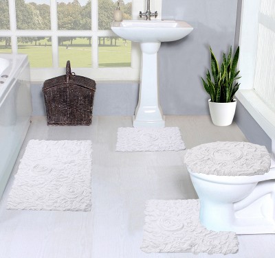 Bell Flower Collection Cotton Floral Pattern Tufted Bath Rug Set Pack of 4 - Home Weavers