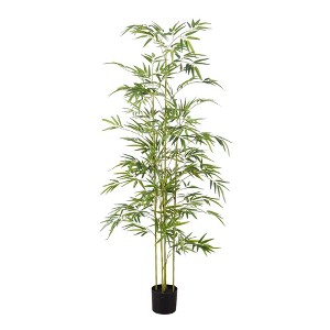 Artificial Bamboo Plant with Lifelike Trunk and Realistic Leaves, Tall Fake Plant with Pot, Indoor Outdoor Faux Tree for Backyard, Garden,Home Decor - 1 of 4