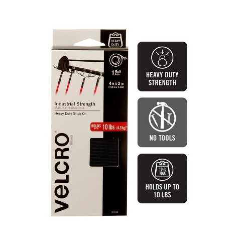 Velcro  Industrial Strength  Hook and Loop Fastener  1-7/8 in W Black  4 pk 