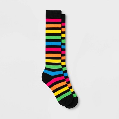 Knee High Socks  Black Rainbow Tube Socks for Men and Women