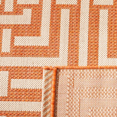 Terracotta and Cream Geometric Square Outdoor Area Rug