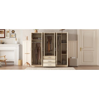 UPHA 6-Doors Wooden  Wardrobe Storage for Bedroom with Big Drawers