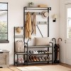 Solid Wood Coat Rack,Hall Tree With Bench and Shoe Storage Parent-Child Coat Rack Shoe Bench Industrial Coat Tree Entryway Large Organizer - 2 of 4