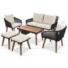 YOOCOZZ 6-piece Boho Rope Patio Furniture Set with Two Ottoman Stools and 2-in-1 Wood Bar Table with Ice Bucket - 2 of 4