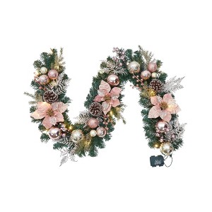 6 Feet Christmas Garland with Lights for Mantle, Battery Operated Outdoor Christmas Garlands with Rose Gold Balls - 1 of 4