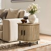 LuxenHome Mid-Century Modern 2-Door Nightstand and End Table with Slatted Slidng Doors Brown - 3 of 4