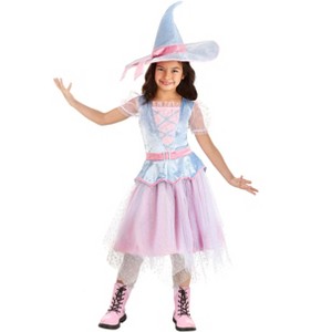 HalloweenCostumes.com Kid's Pastel Fairy Witch Costume, Girl's Colorful Enchantress Halloween Outfit with Hat - 1 of 4