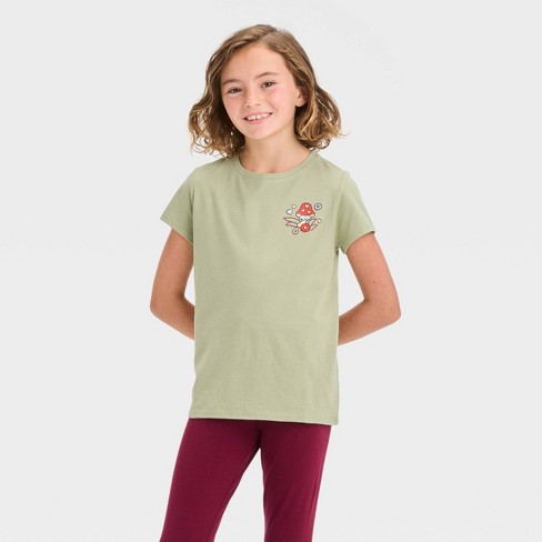 Girls' Short Sleeve 'mushroom' Graphic T-shirt - Cat & Jack™ Olive Green M  : Target